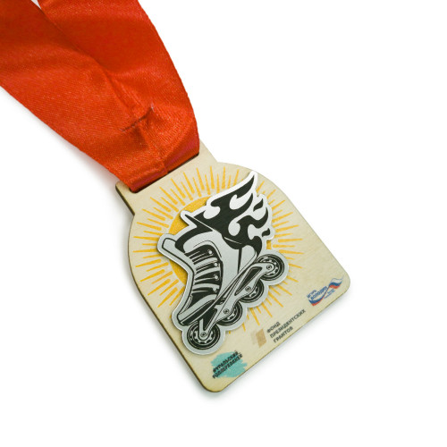 Медаль из дерева с пластиком 2-слойная, с УФ-печатью