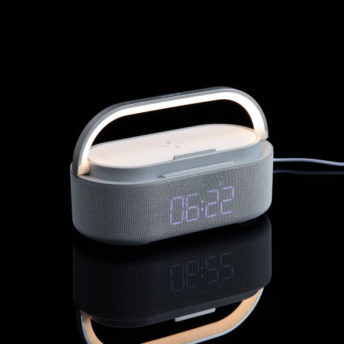 Колонка с часами и беспроводной зарядкой Veske ver.2, серая