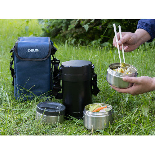 Термос для еды Jiayi в термочехле, черный