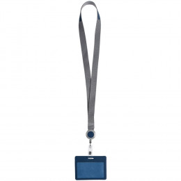 Чехол для карточки с лентой и ретрактором Devon, синий