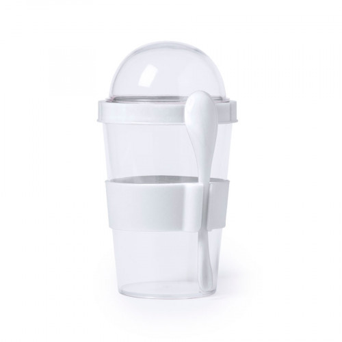 Контейнер для еды YOPLAT с ложкой, белый, 420 мл, 16,3х9см, пластик